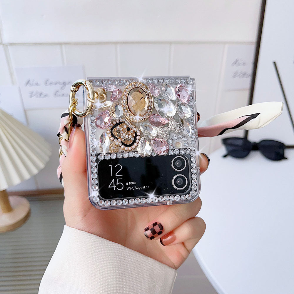 Luxurious Rhinestone Scarf Bracelet Phone Case For Samsung Galaxy Z Flip4 Flip3 5G