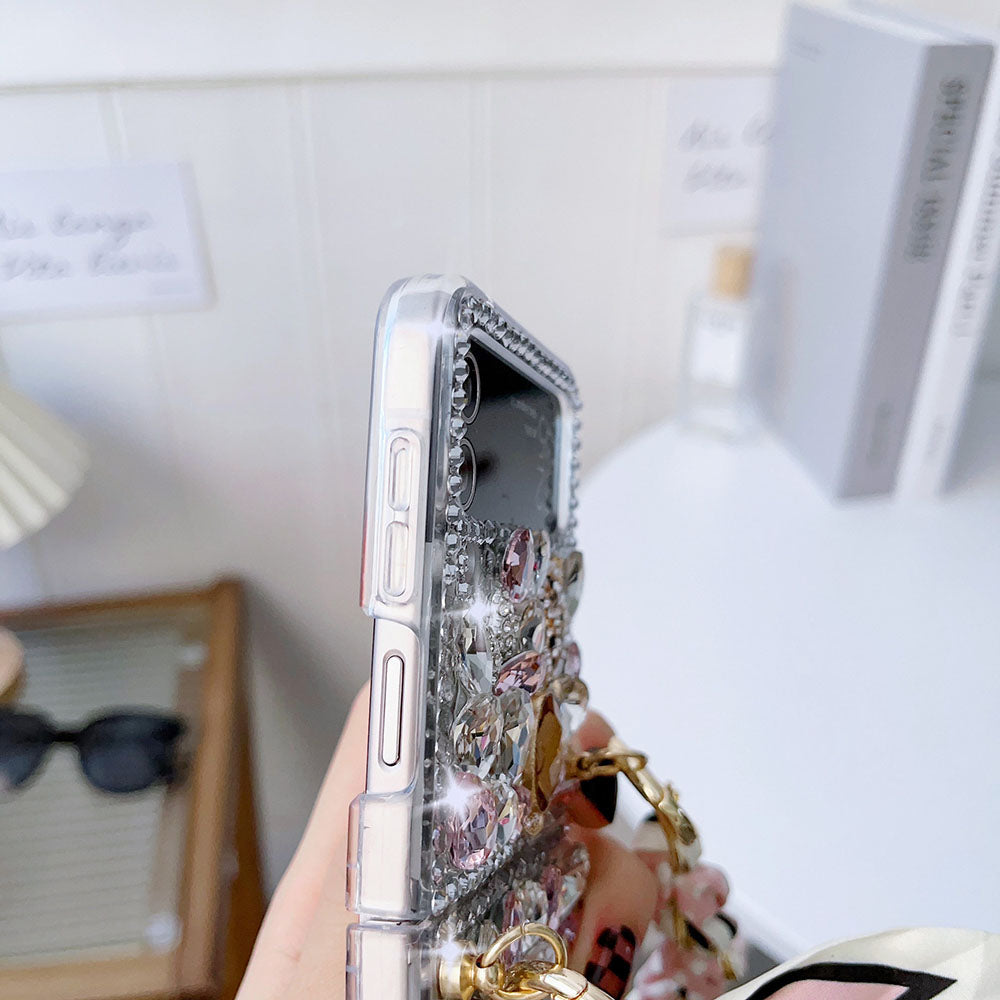 Luxurious Rhinestone Scarf Bracelet Phone Case For Samsung Galaxy Z Flip4 Flip3 5G