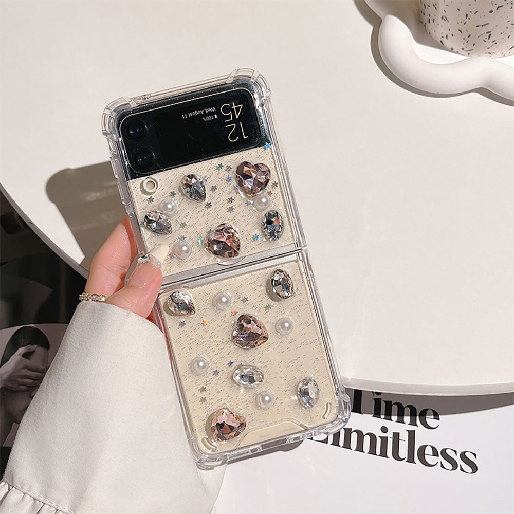 Luxurious Rhinestone Pearl Phone Case For Samsung Galaxy Z Flip4 Flip3 5G