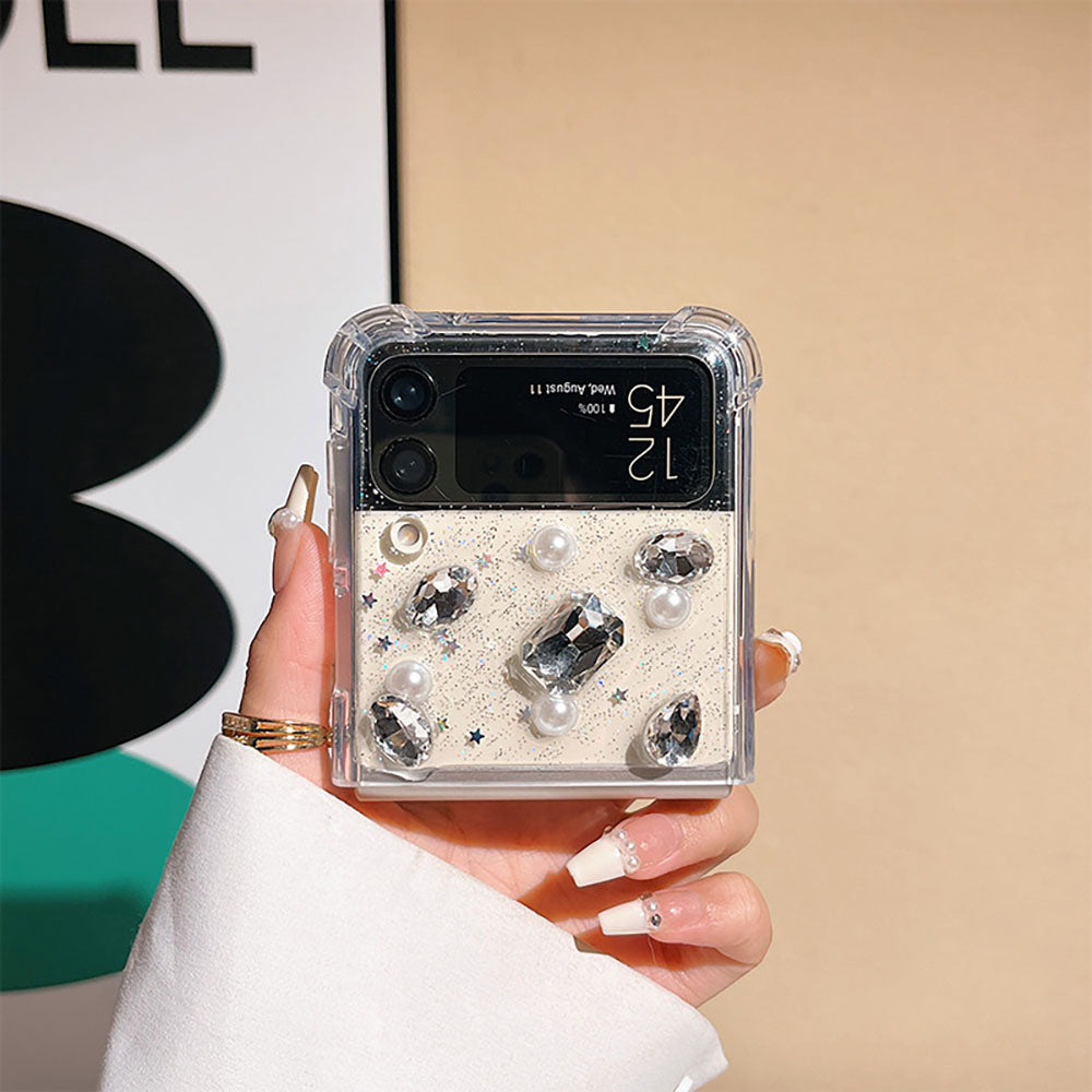 Luxurious Rhinestone Pearl Phone Case For Samsung Galaxy Z Flip4 Flip3 5G