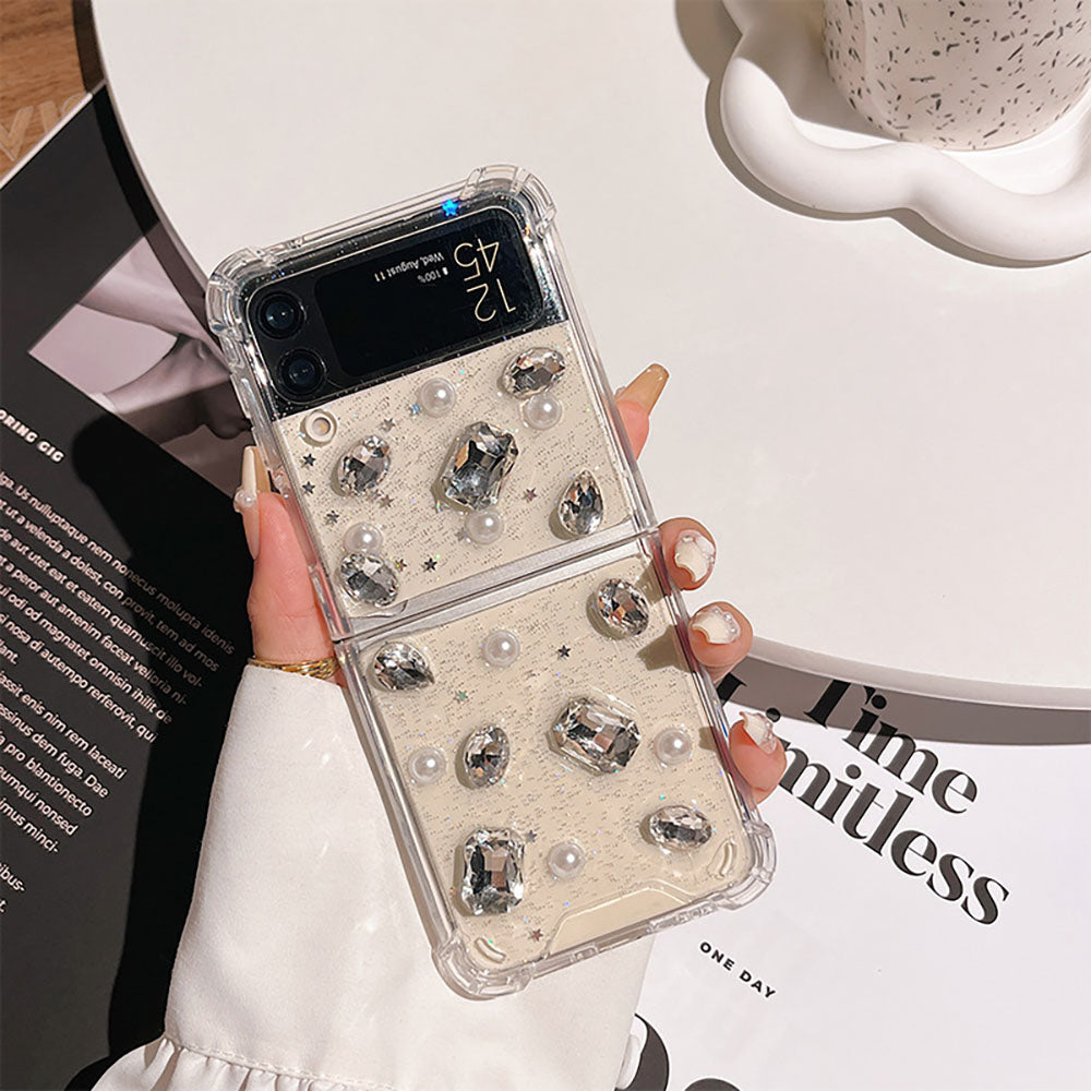 Luxurious Rhinestone Pearl Phone Case For Samsung Galaxy Z Flip4 Flip3 5G