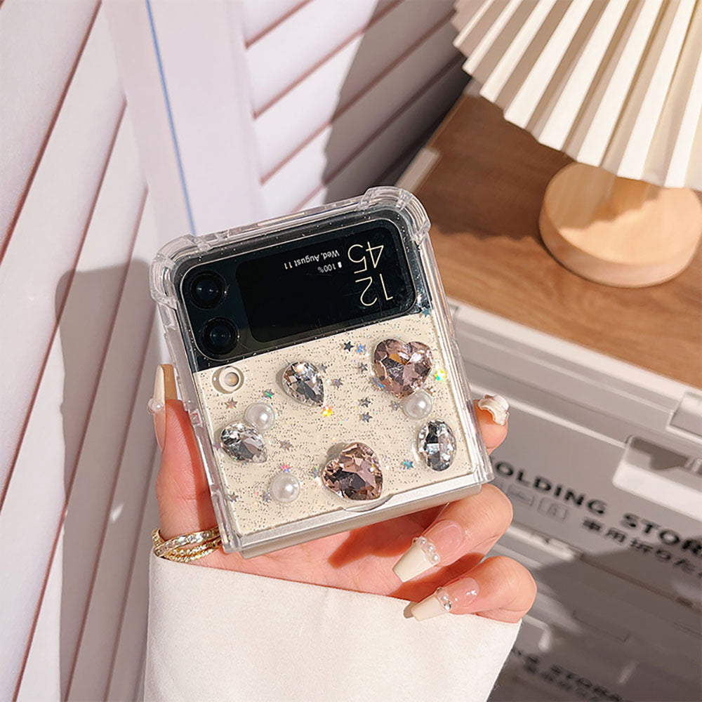 Luxurious Rhinestone Pearl Phone Case For Samsung Galaxy Z Flip4 Flip3 5G