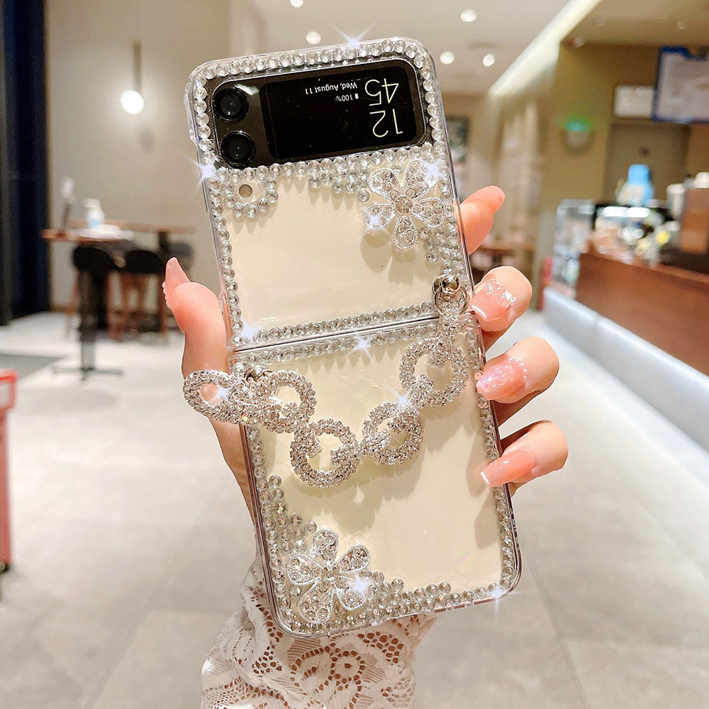 Luxurious Rhinestone Pearl Bracelet Phone Case For Samsung Galaxy Z Flip4 Flip3 5G