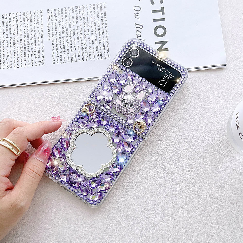 Luxurious Rhinestone Rabbit Bracelet Phone Case For Samsung Galaxy Z Flip4 Flip3 5G