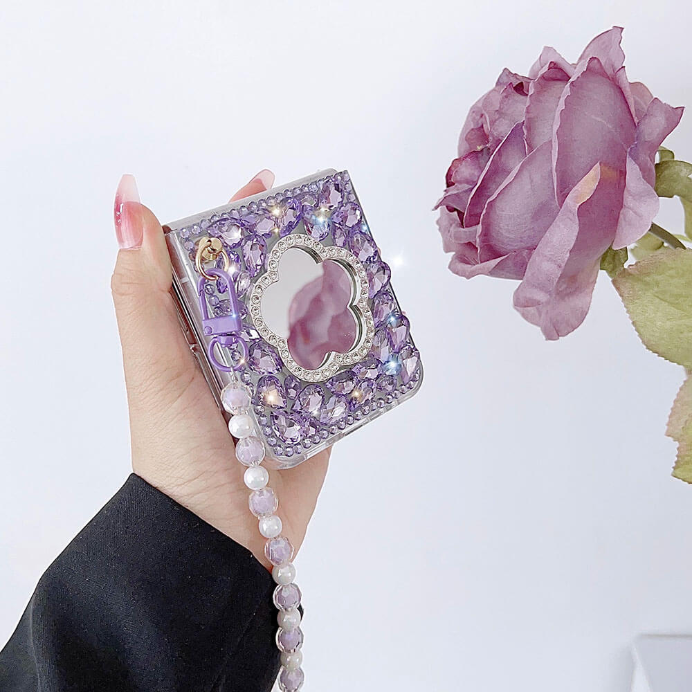 Luxurious Rhinestone Rabbit Bracelet Phone Case For Samsung Galaxy Z Flip4 Flip3 5G