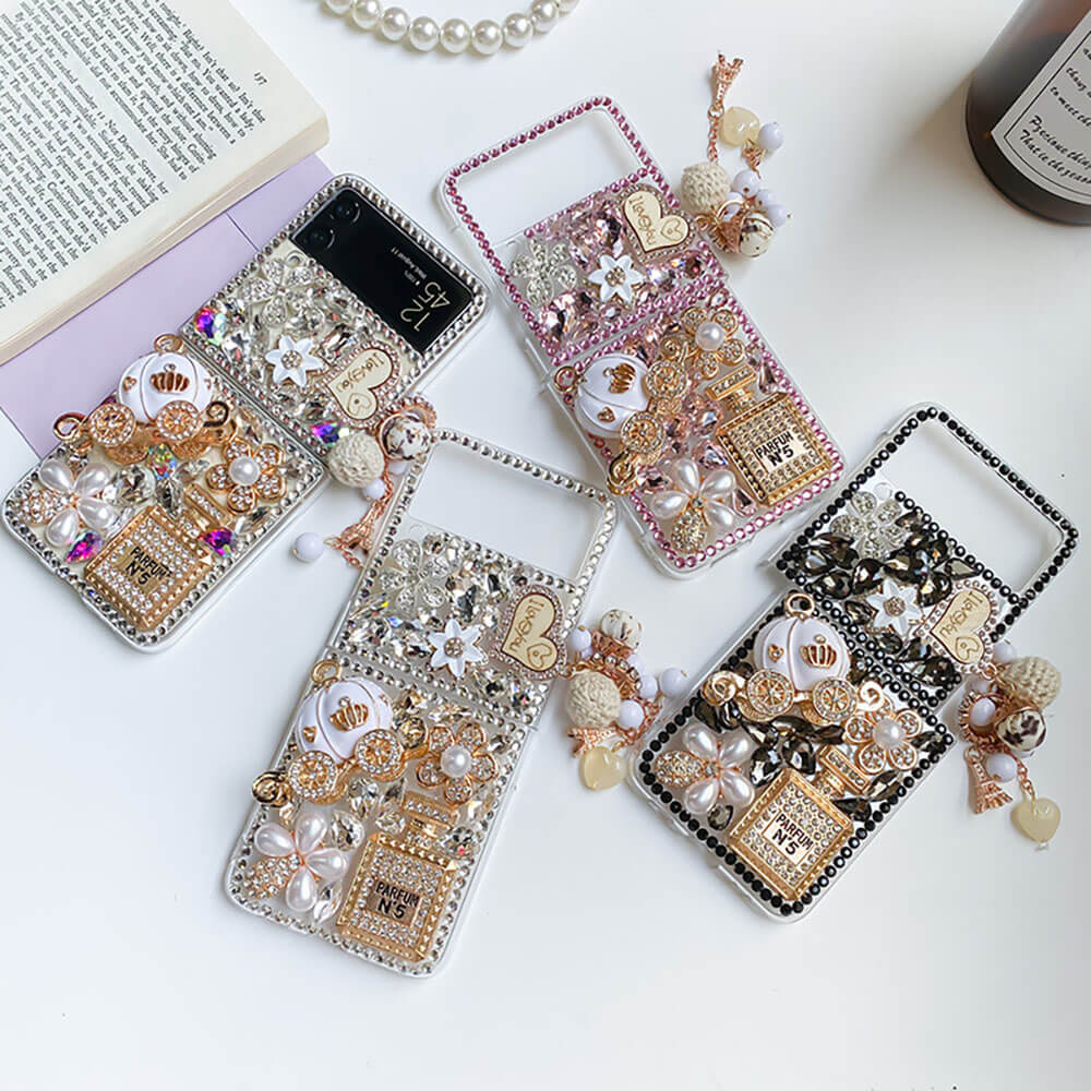 Luxurious Rhinestone Pumpkin Car Phone Case For Samsung Galaxy Z Flip4 Flip3 5G