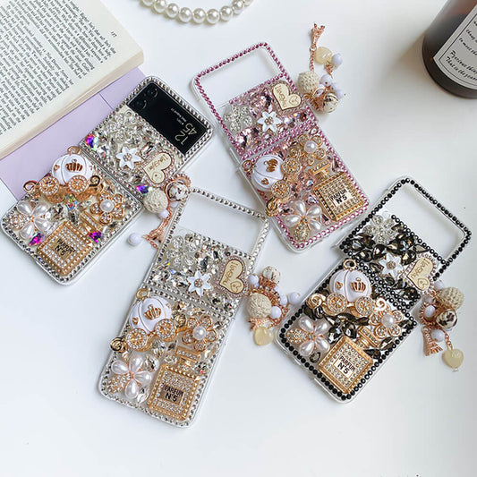 Luxurious Rhinestone Pumpkin Car Phone Case For Samsung Galaxy Z Flip4 Flip3 5G