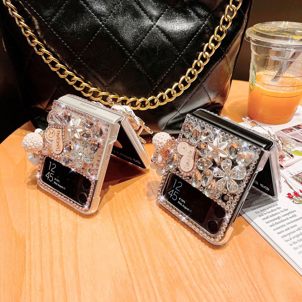 Luxurious Rhinestone Pumpkin Car Phone Case For Samsung Galaxy Z Flip4 Flip3 5G