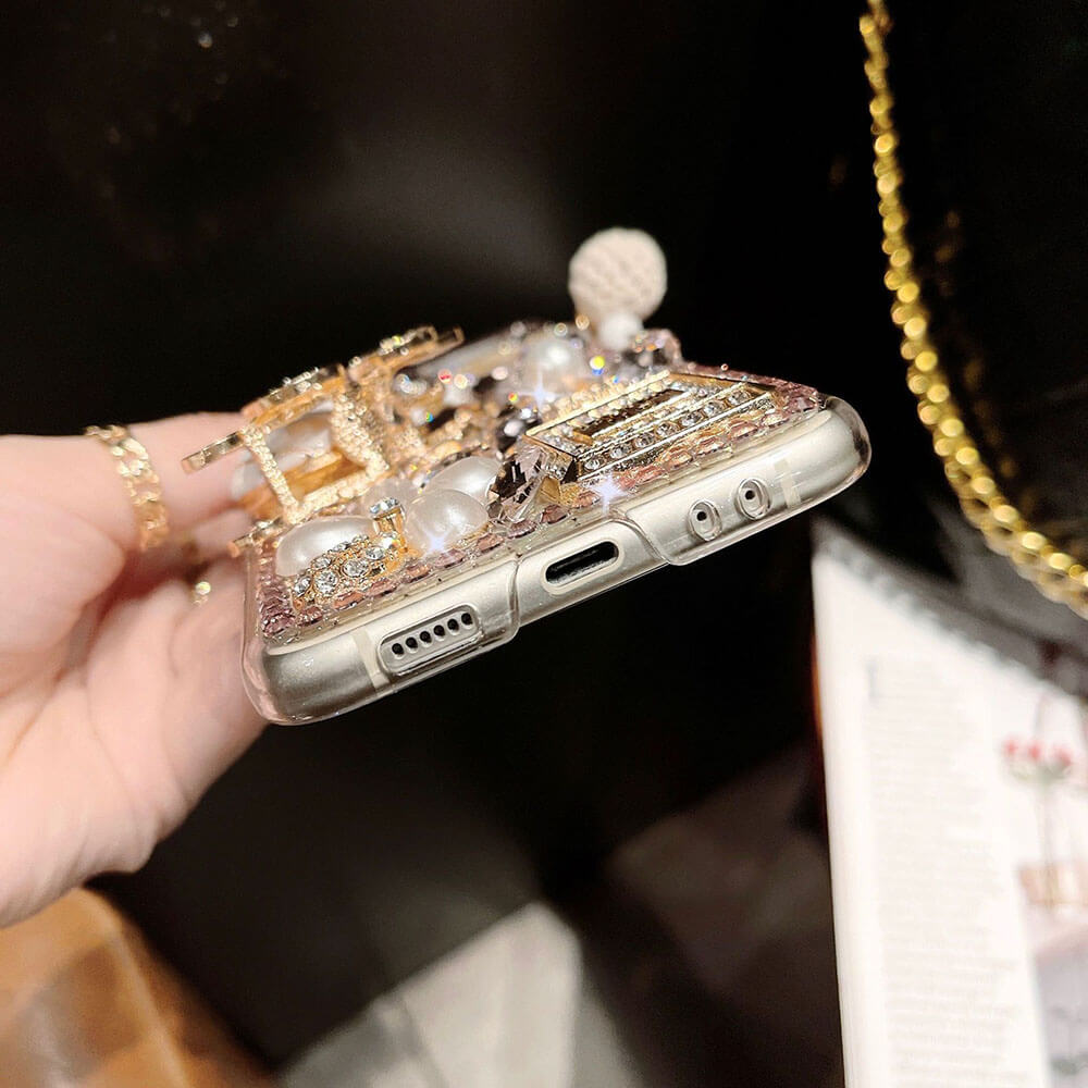 Luxurious Rhinestone Pumpkin Car Phone Case For Samsung Galaxy Z Flip4 Flip3 5G