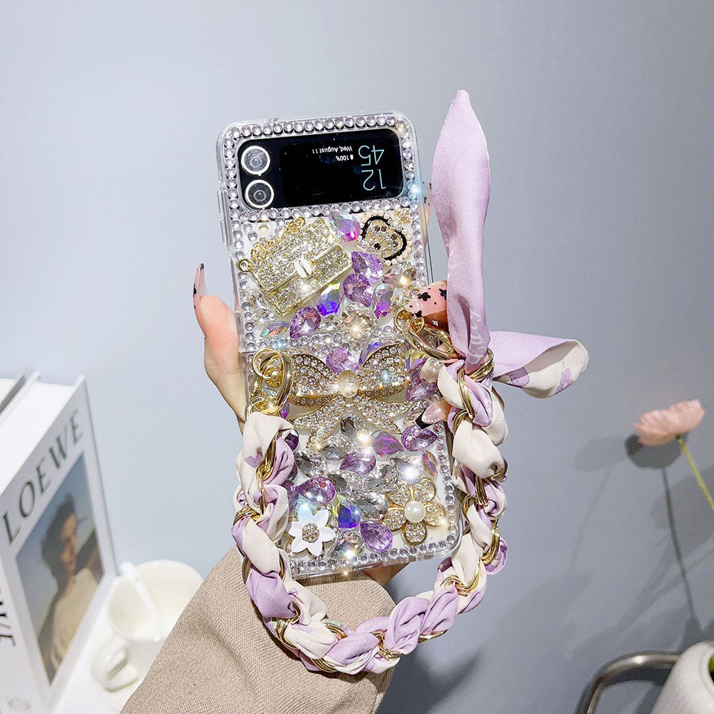 Luxurious Rhinestone Rainbow Bracelet Phone Case For Samsung Galaxy Z Flip4 Flip3 5G