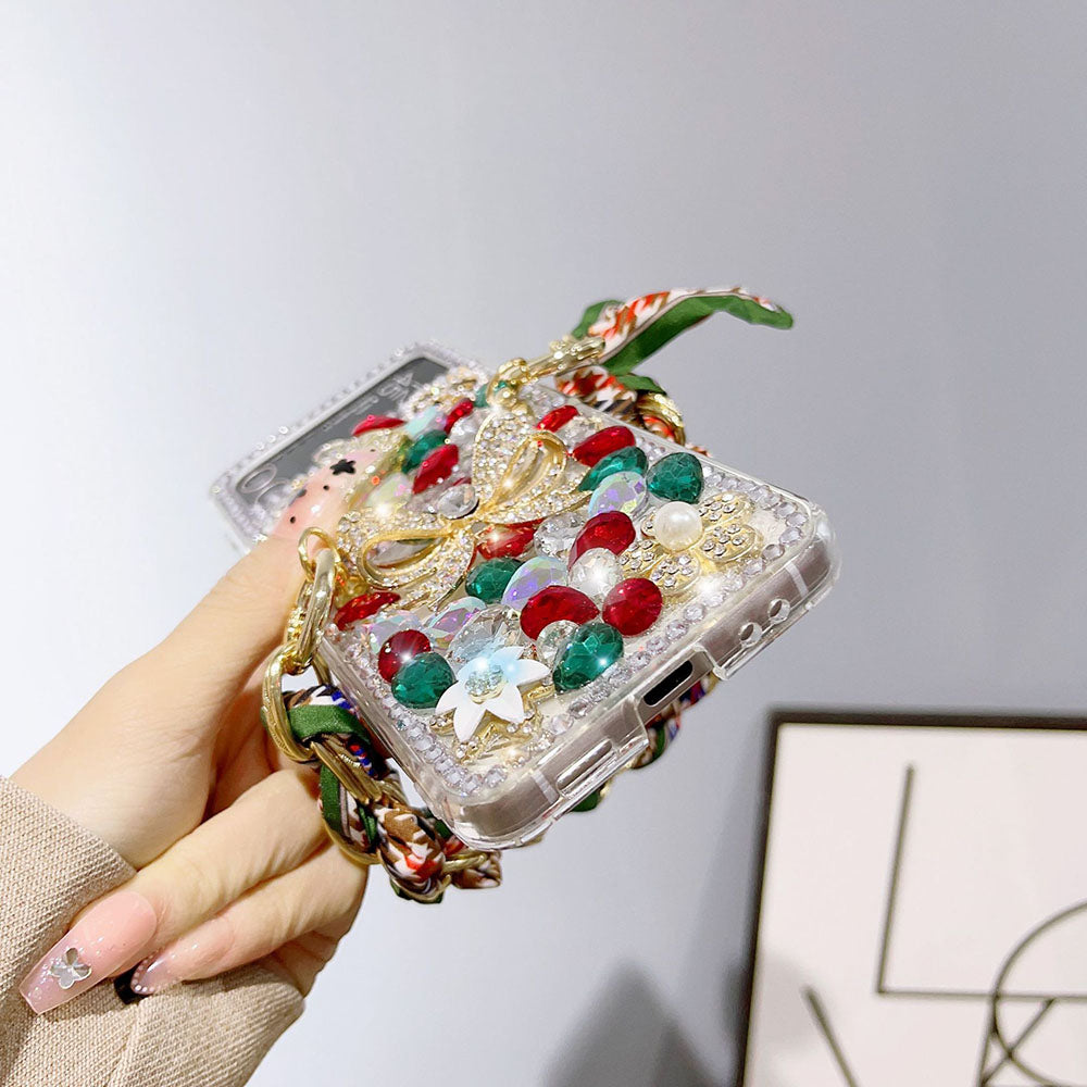 Luxurious Rhinestone Rainbow Bracelet Phone Case For Samsung Galaxy Z Flip4 Flip3 5G