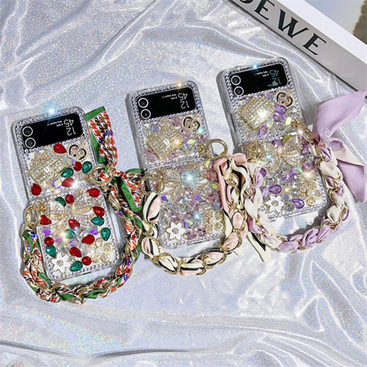 Luxurious Rhinestone Rainbow Bracelet Phone Case For Samsung Galaxy Z Flip4 Flip3 5G