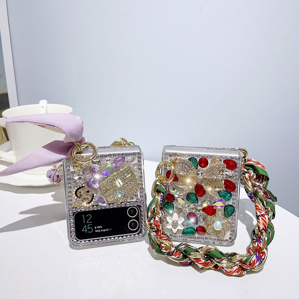 Luxurious Rhinestone Rainbow Bracelet Phone Case For Samsung Galaxy Z Flip4 Flip3 5G