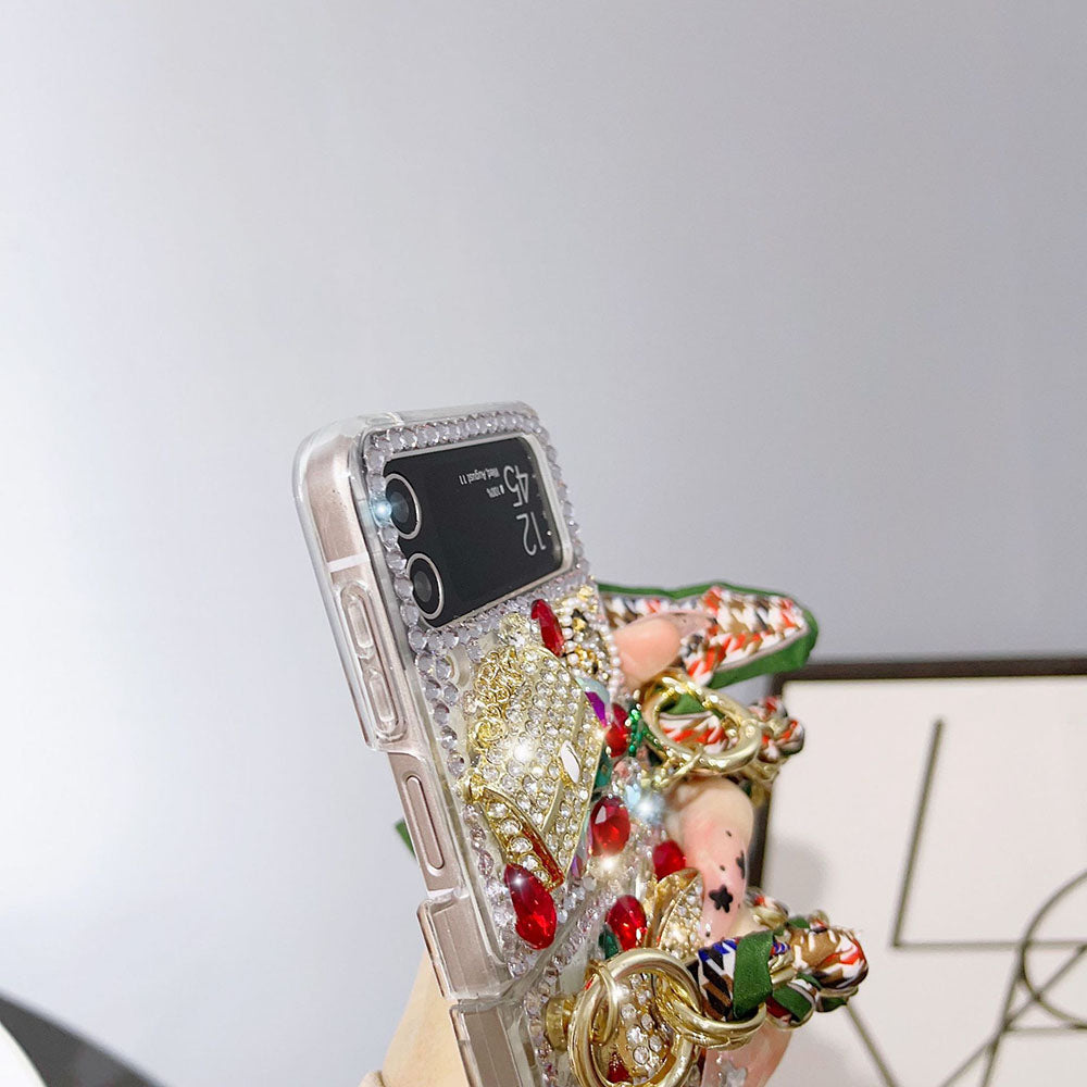 Luxurious Rhinestone Rainbow Bracelet Phone Case For Samsung Galaxy Z Flip4 Flip3 5G