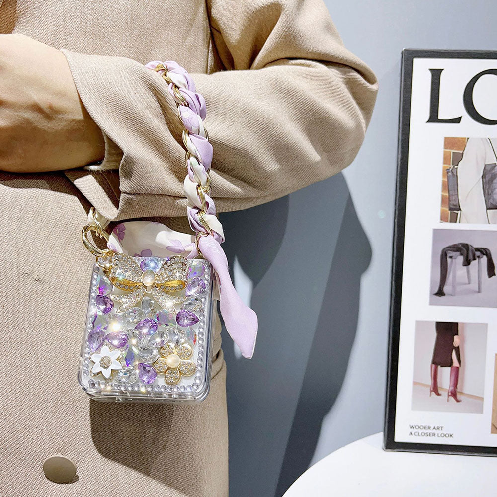 Luxurious Rhinestone Rainbow Bracelet Phone Case For Samsung Galaxy Z Flip4 Flip3 5G