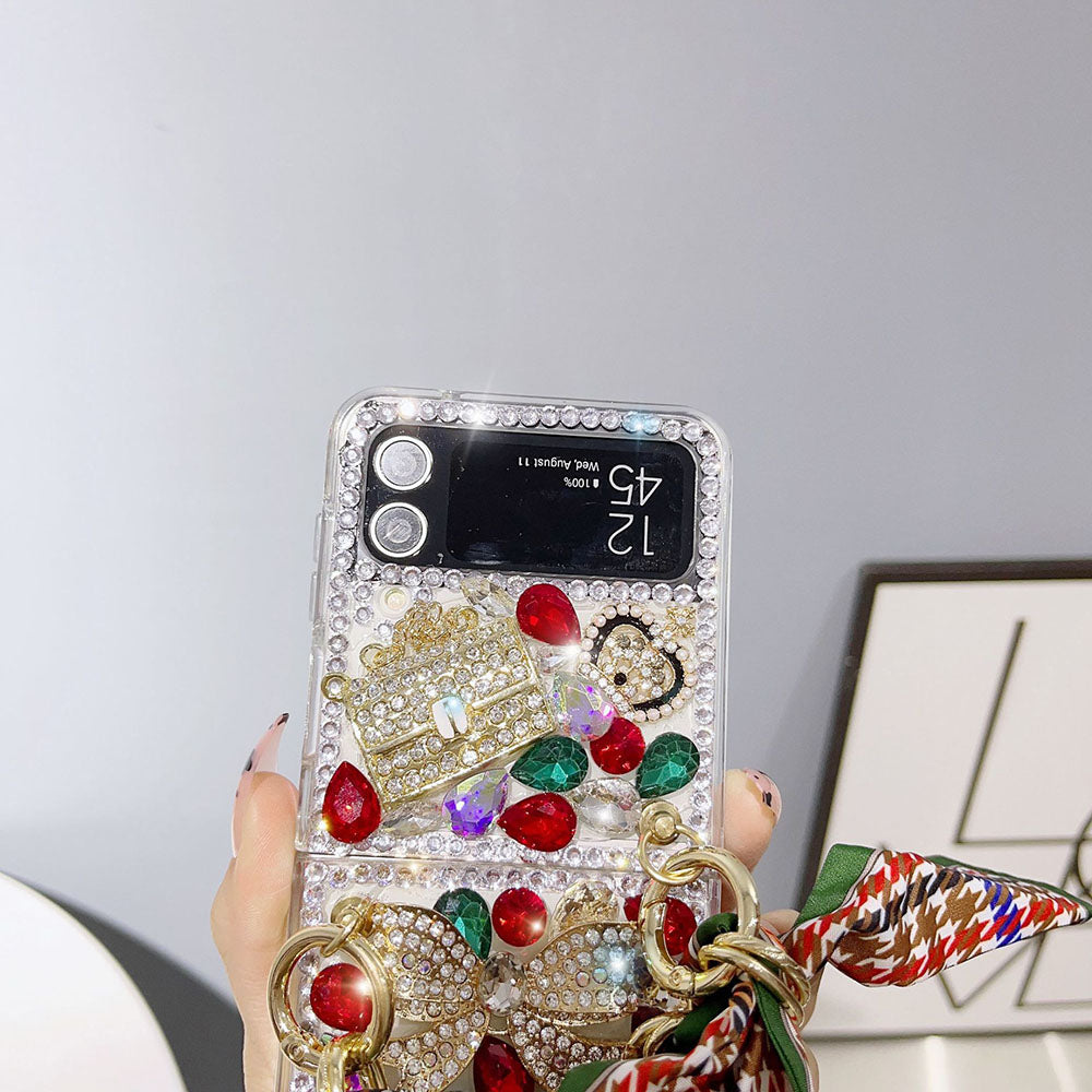 Luxurious Rhinestone Rainbow Bracelet Phone Case For Samsung Galaxy Z Flip4 Flip3 5G