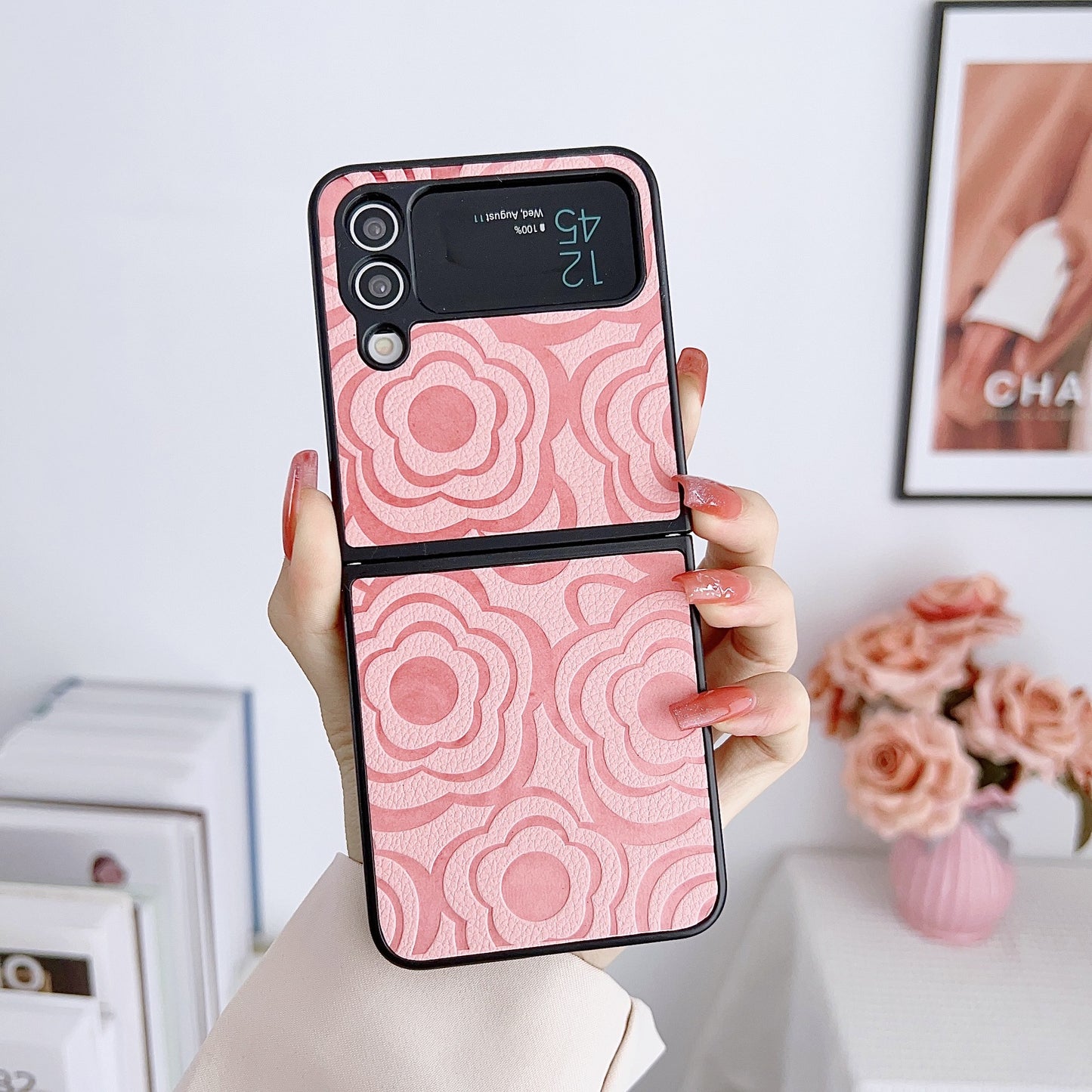 Camellia Pattern Folding Phone Case For Samsung Galaxy Flip4 Flip3