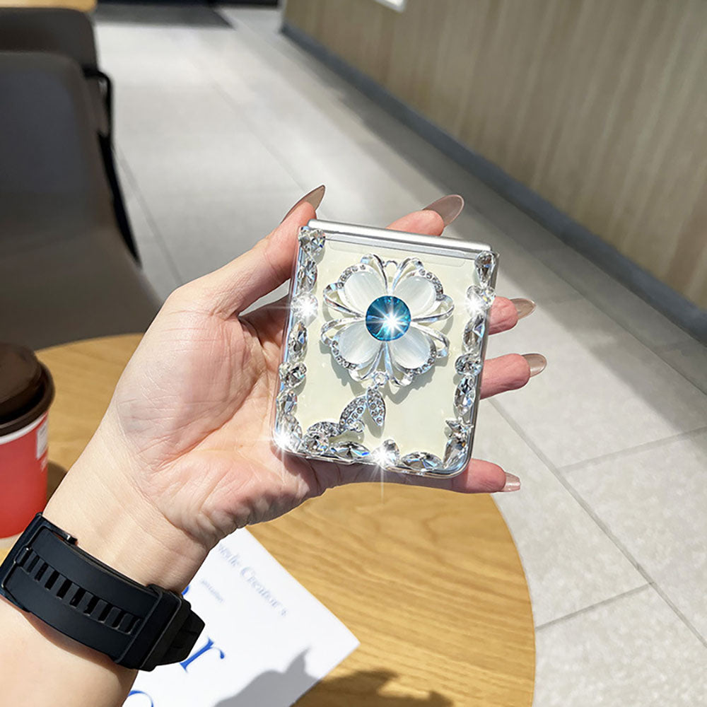 Rhinestone Four-Leaf Clover Shiny Phone Case For Samsung Galaxy Flip4 Flip3