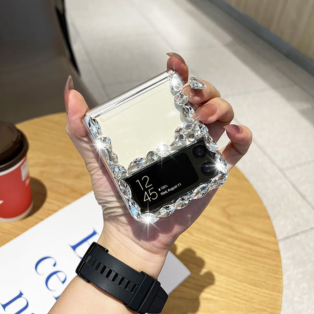 Rhinestone Four-Leaf Clover Shiny Phone Case For Samsung Galaxy Flip4 Flip3