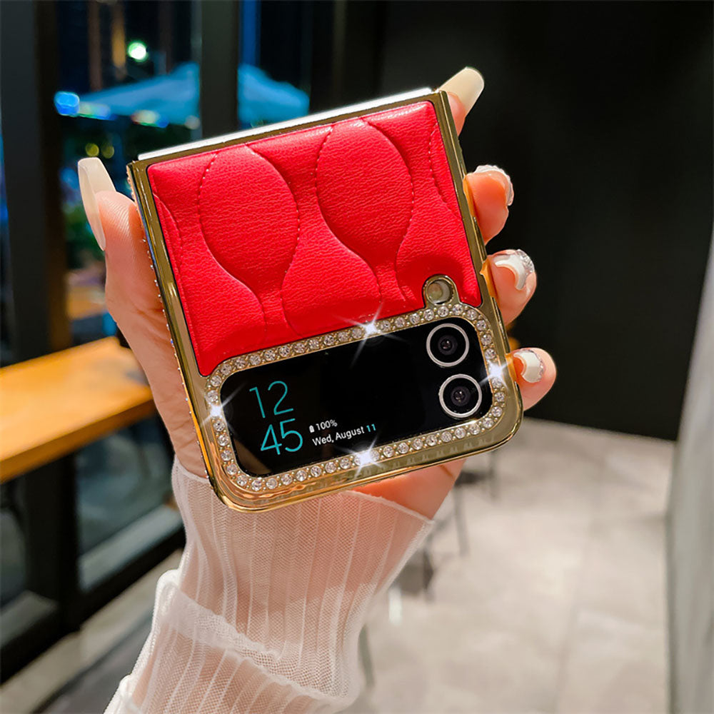 Rhinestone Corrugated Electroplating Phone Case For Samsung Galaxy Flip4 Flip3