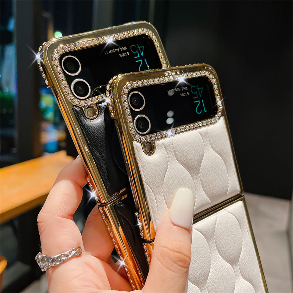 Rhinestone Corrugated Electroplating Phone Case For Samsung Galaxy Flip4 Flip3