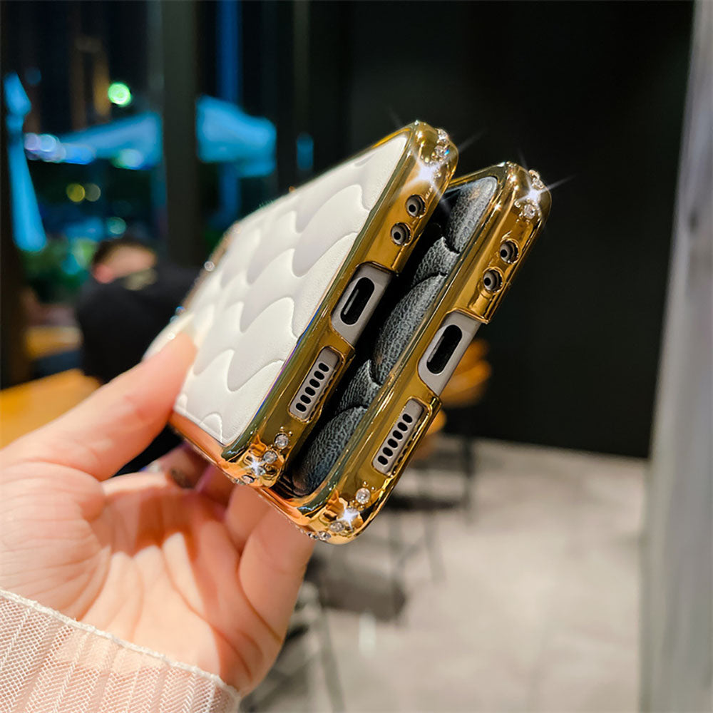 Rhinestone Corrugated Electroplating Phone Case For Samsung Galaxy Flip4 Flip3