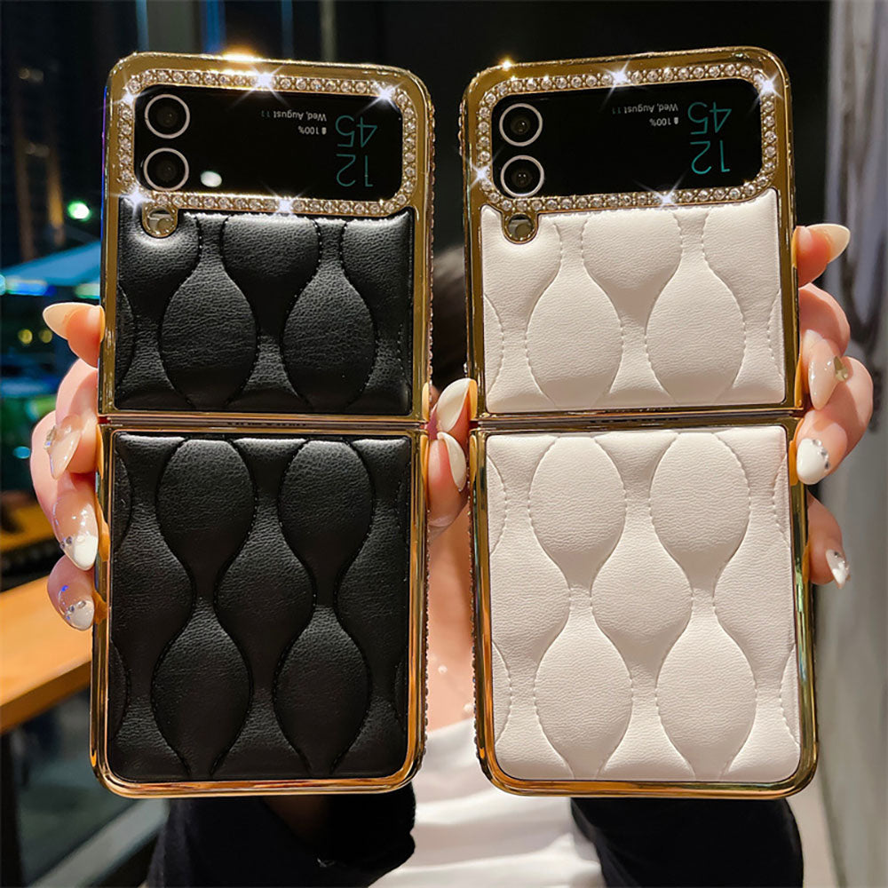 Rhinestone Corrugated Electroplating Phone Case For Samsung Galaxy Flip4 Flip3