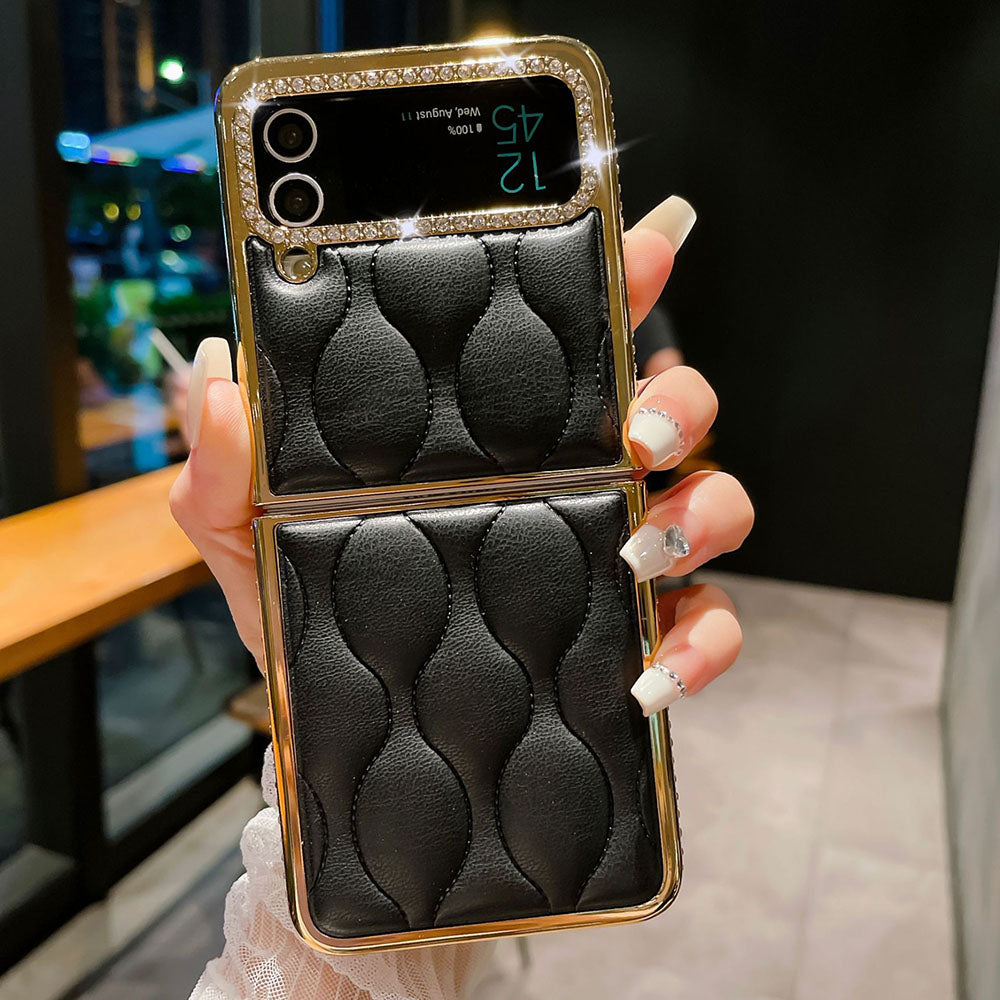 Rhinestone Corrugated Electroplating Phone Case For Samsung Galaxy Flip4 Flip3
