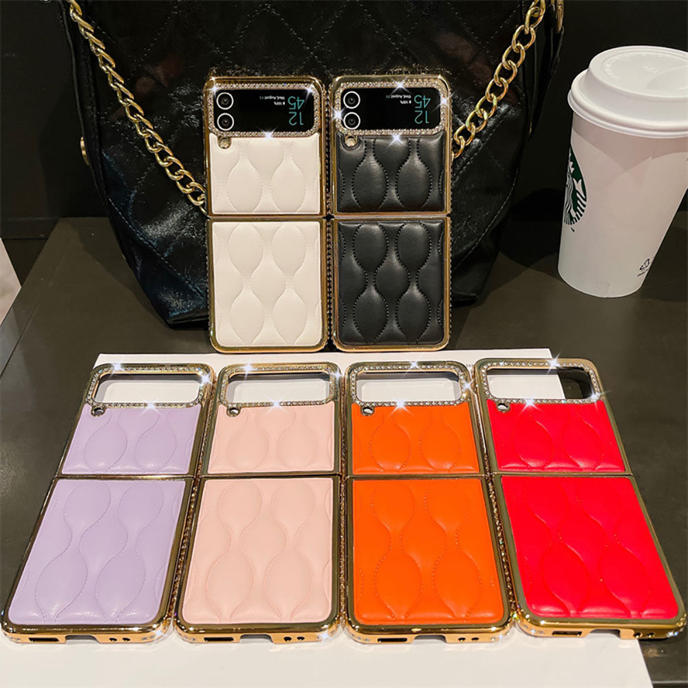Rhinestone Corrugated Electroplating Phone Case For Samsung Galaxy Flip4 Flip3