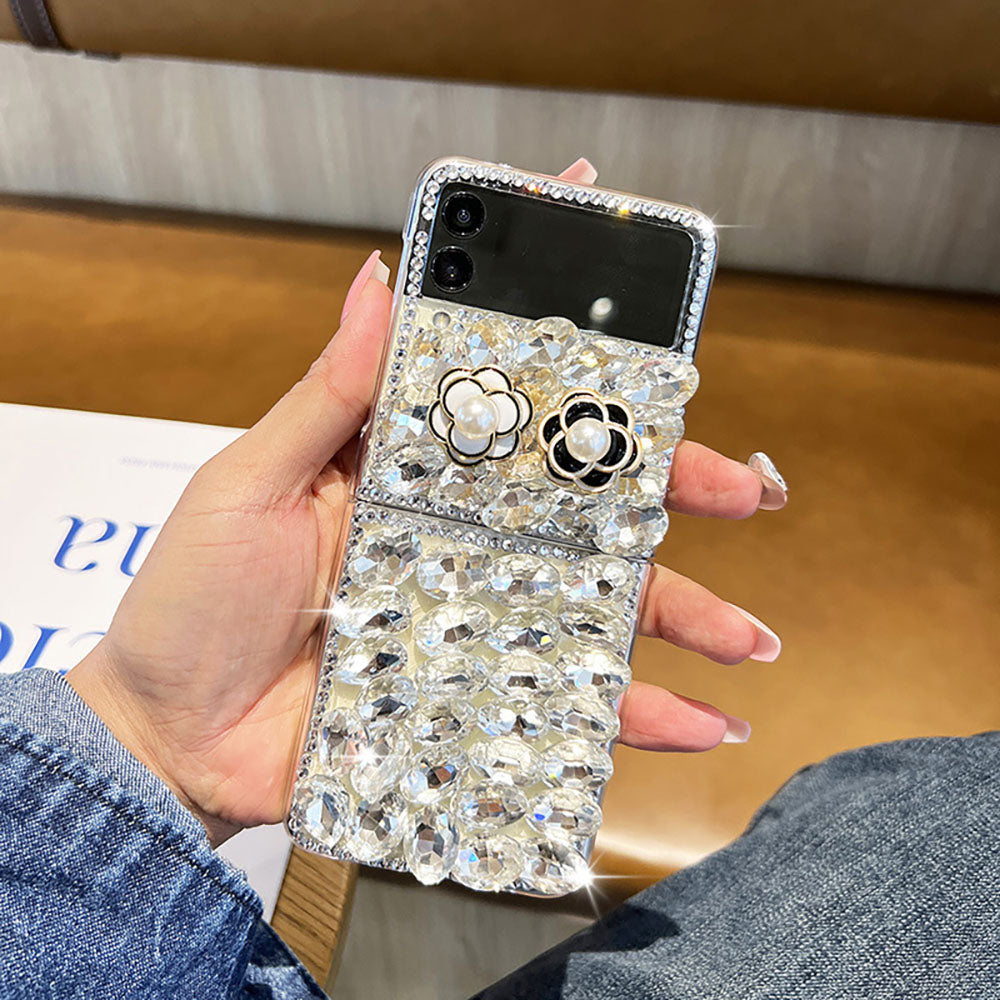 Camellia Sparkling Rhinestone Phone Case For Samsung Galaxy Flip4 Flip3
