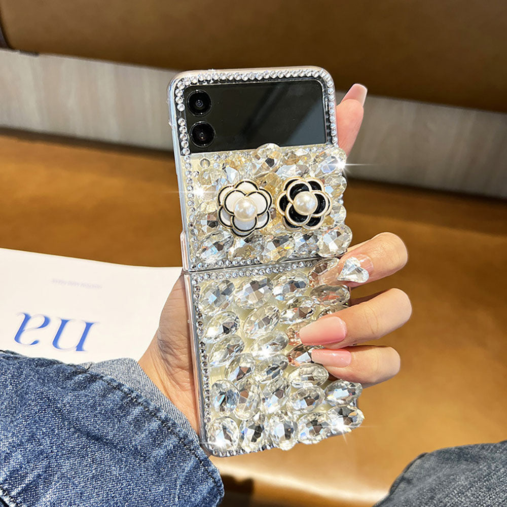 Camellia Sparkling Rhinestone Phone Case For Samsung Galaxy Flip4 Flip3