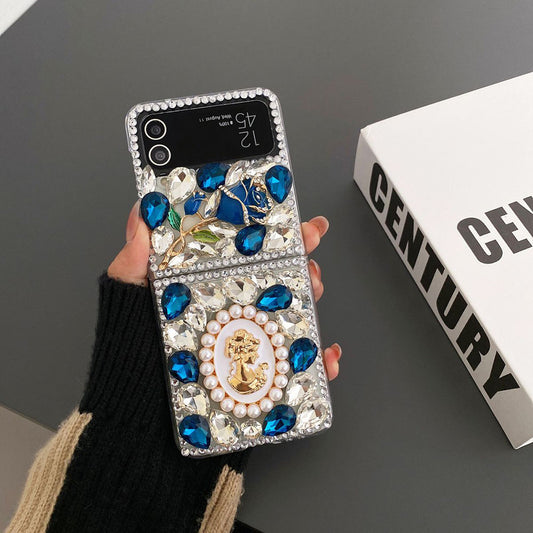 High-End Luxury Rhinestone Beauty Rose Phone Case For Samsung Galaxy Flip5 Flip4 Flip3