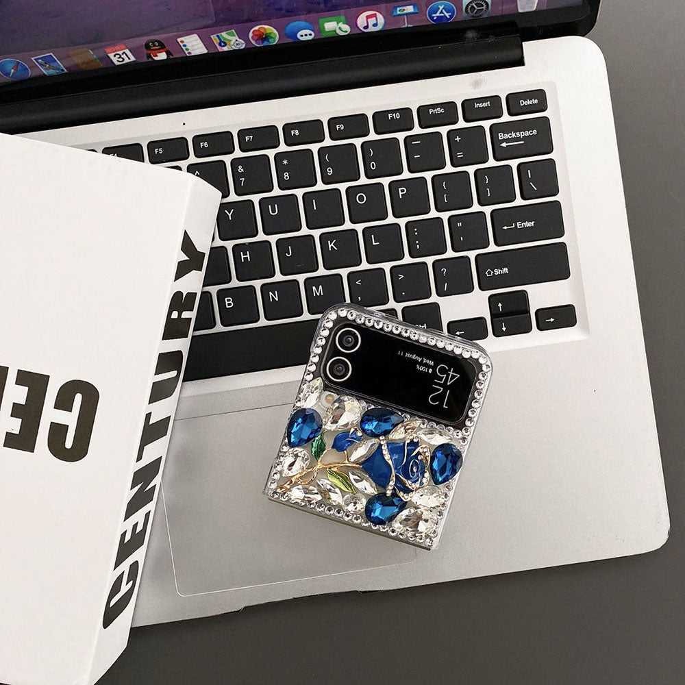 High-End Luxury Rhinestone Beauty Rose Phone Case For Samsung Galaxy Flip5 Flip4 Flip3