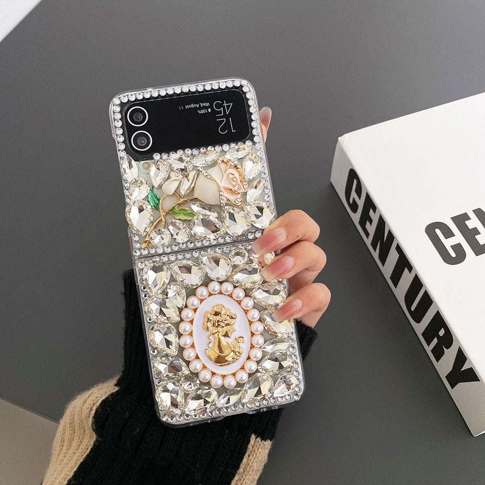 High-End Luxury Rhinestone Beauty Rose Phone Case For Samsung Galaxy Flip5 Flip4 Flip3