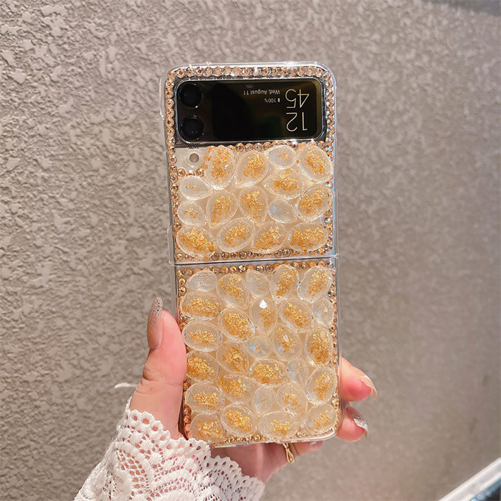 Luxurious Diamond Gold Leaf Phone Case For Samsung Galaxy Flip5 Flip4 Flip3