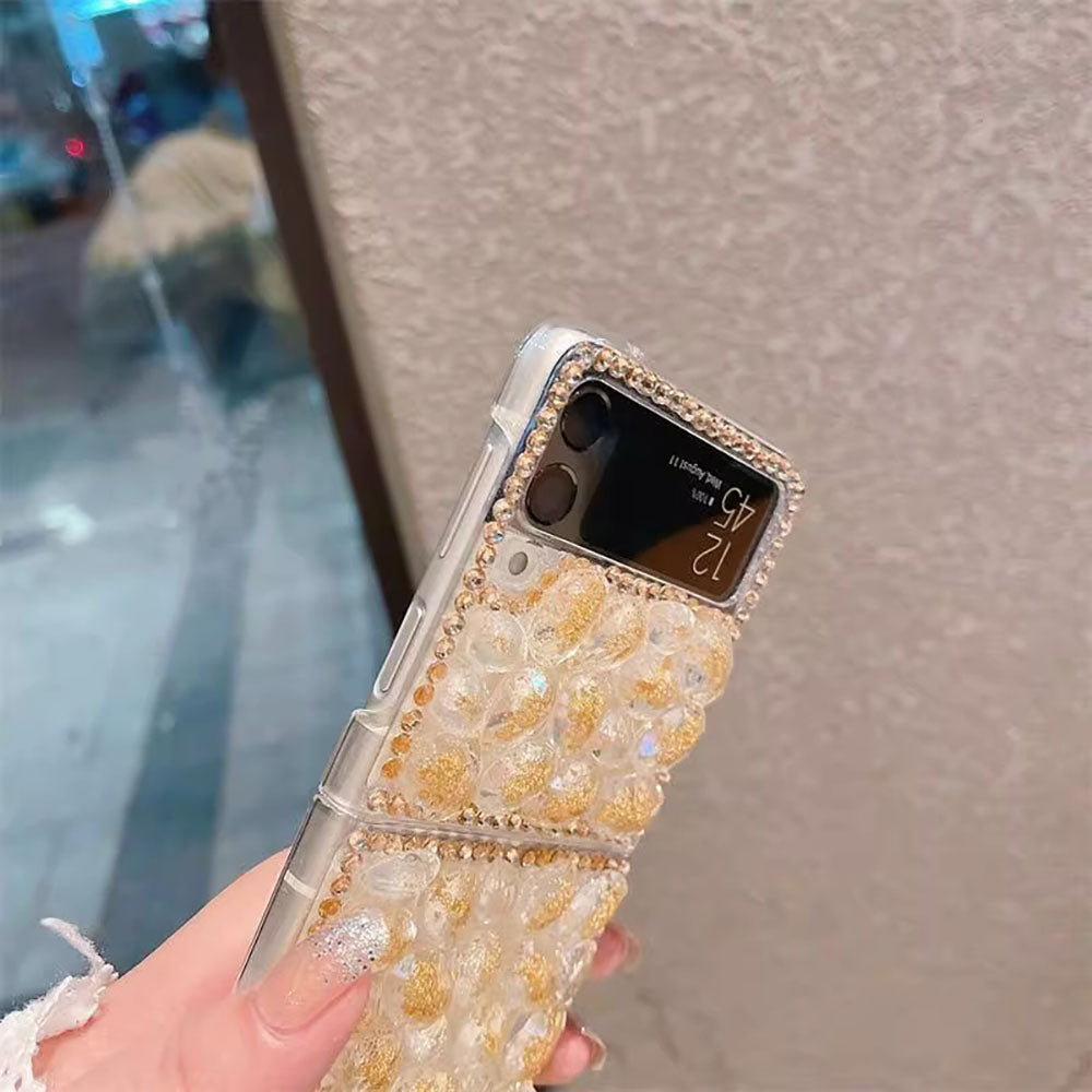 Luxurious Diamond Gold Leaf Phone Case For Samsung Galaxy Flip5 Flip4 Flip3