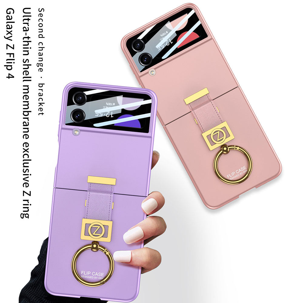 Luxury Z Ring Holder Phone Case With Back Screen Protector For Samsung Galaxy Z Flip5 Flip4 Flip3