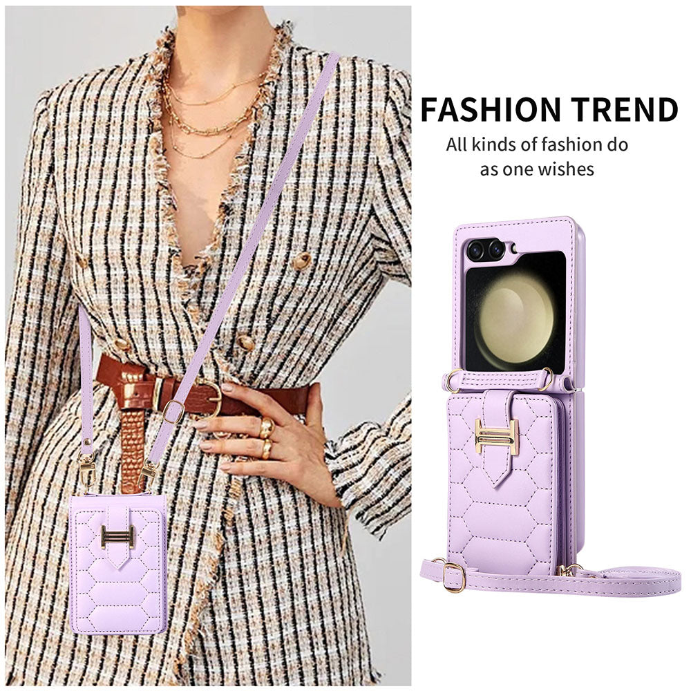 Crossbody Strap Flip Leather Phone Case For Samsung Galaxy Flip5 Flip4 Flip3