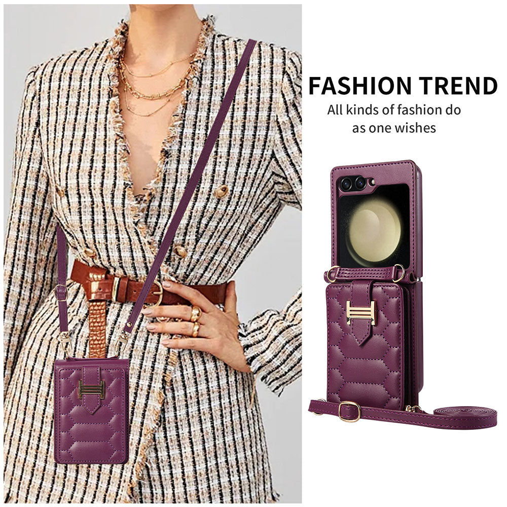 Crossbody Strap Flip Leather Phone Case For Samsung Galaxy Flip5 Flip4 Flip3