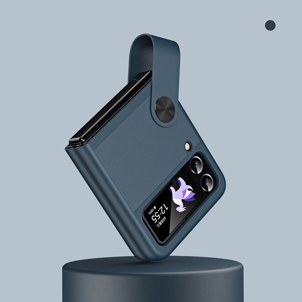 Hand Strap Bracket Plain Leather Fashion Portable Phone Case For Samsung Galaxy Flip5 Flip4 Flip3