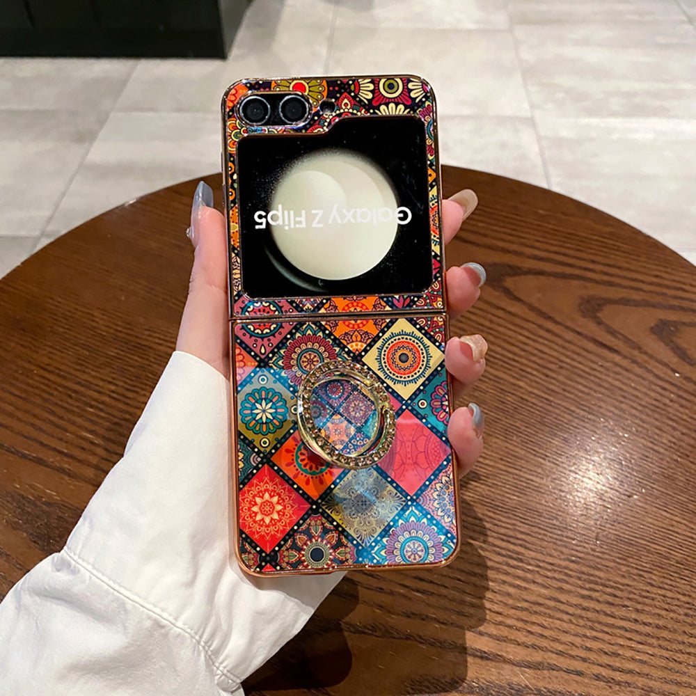 Retro Boho Style Ring Phone Case For Samsung Galaxy Z Flip5 Flip4 Flip3
