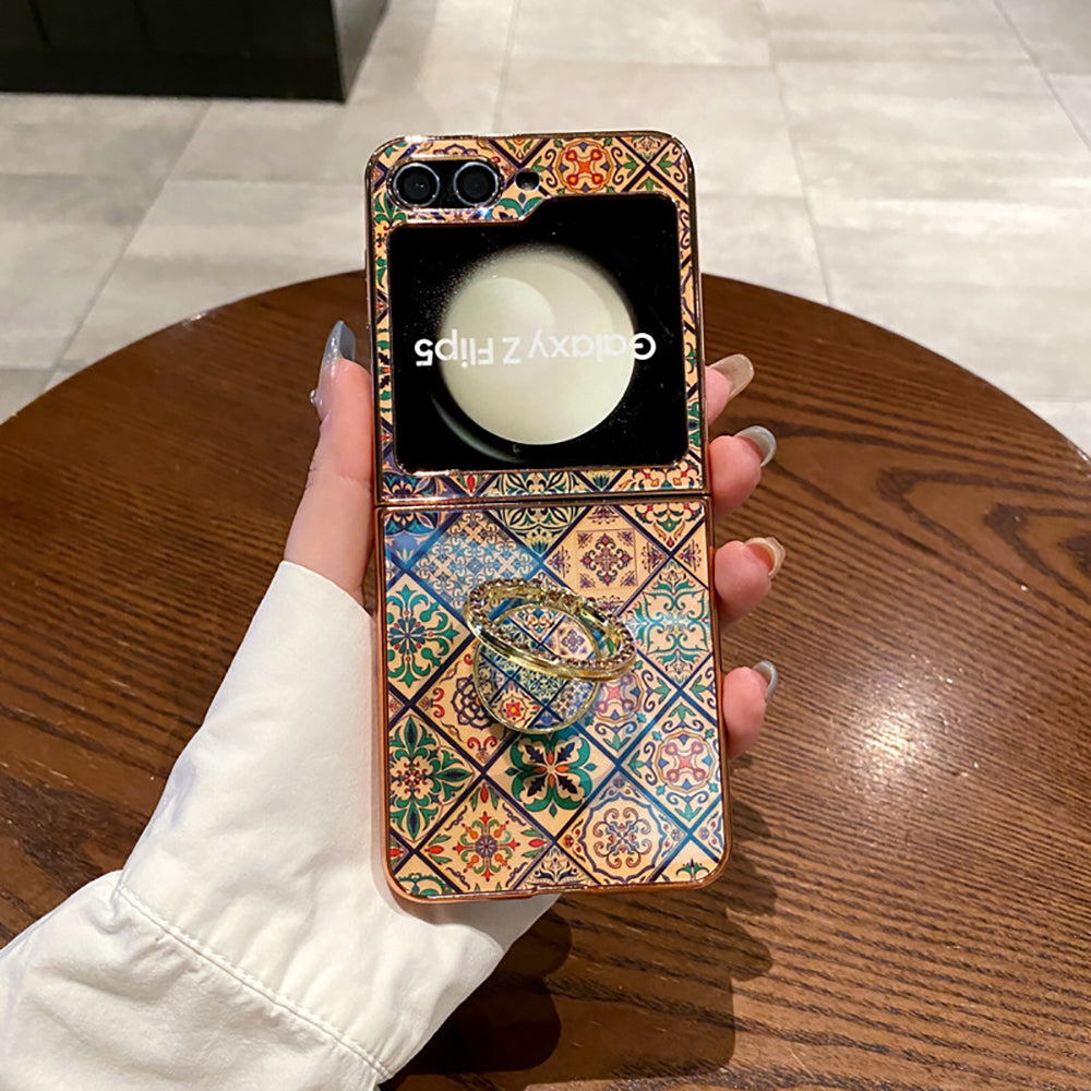 Retro Boho Style Ring Phone Case For Samsung Galaxy Z Flip5 Flip4 Flip3