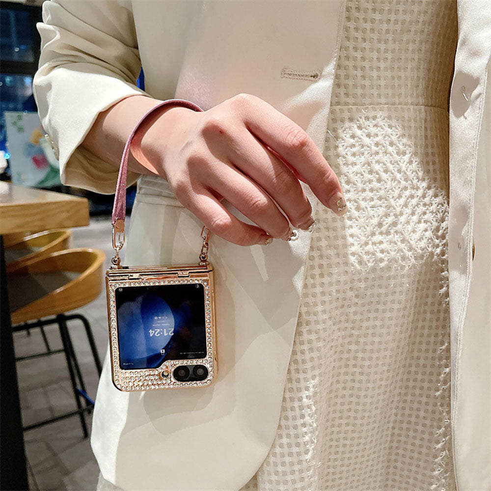 Diamond Glitter Hand-Held Wristband All-Inclusive Anti-Fall Protection Phone Case For Samsung Galaxy Flip