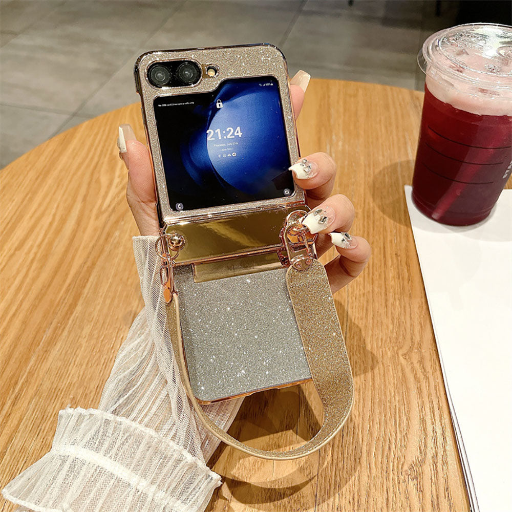 Diamond Glitter Hand-Held Wristband All-Inclusive Anti-Fall Protection Phone Case For Samsung Galaxy Flip