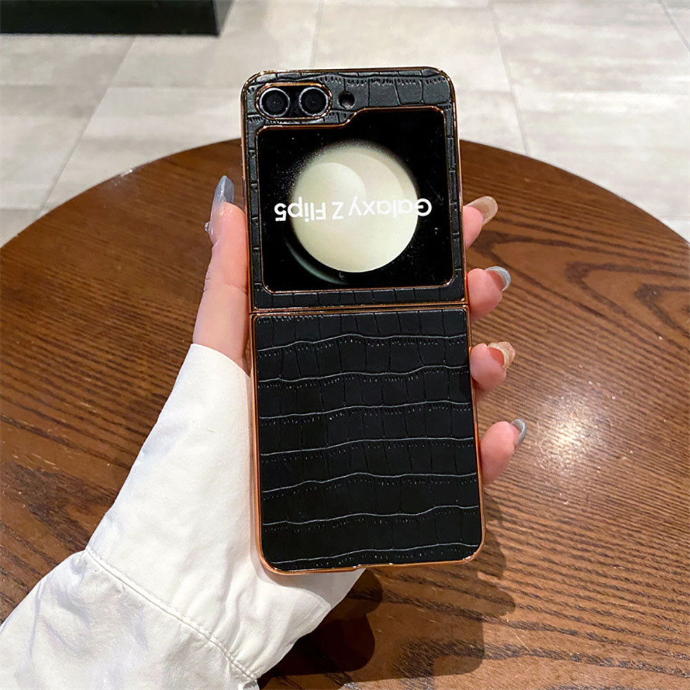 Crocodile Pattern Genuine Leather Business Phone Case For Samsung