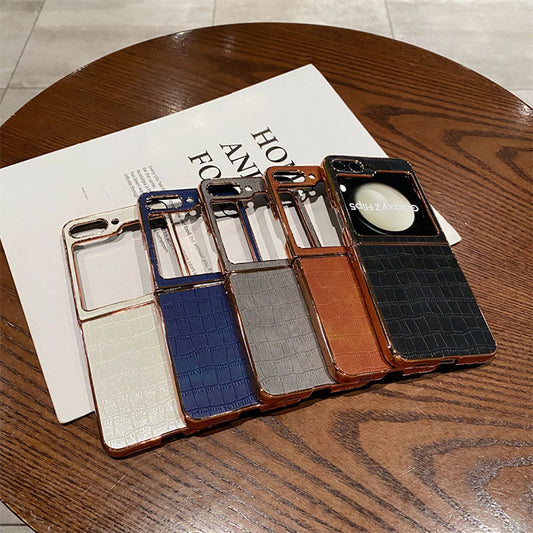 Crocodile Pattern Genuine Leather Business Phone Case For Samsung