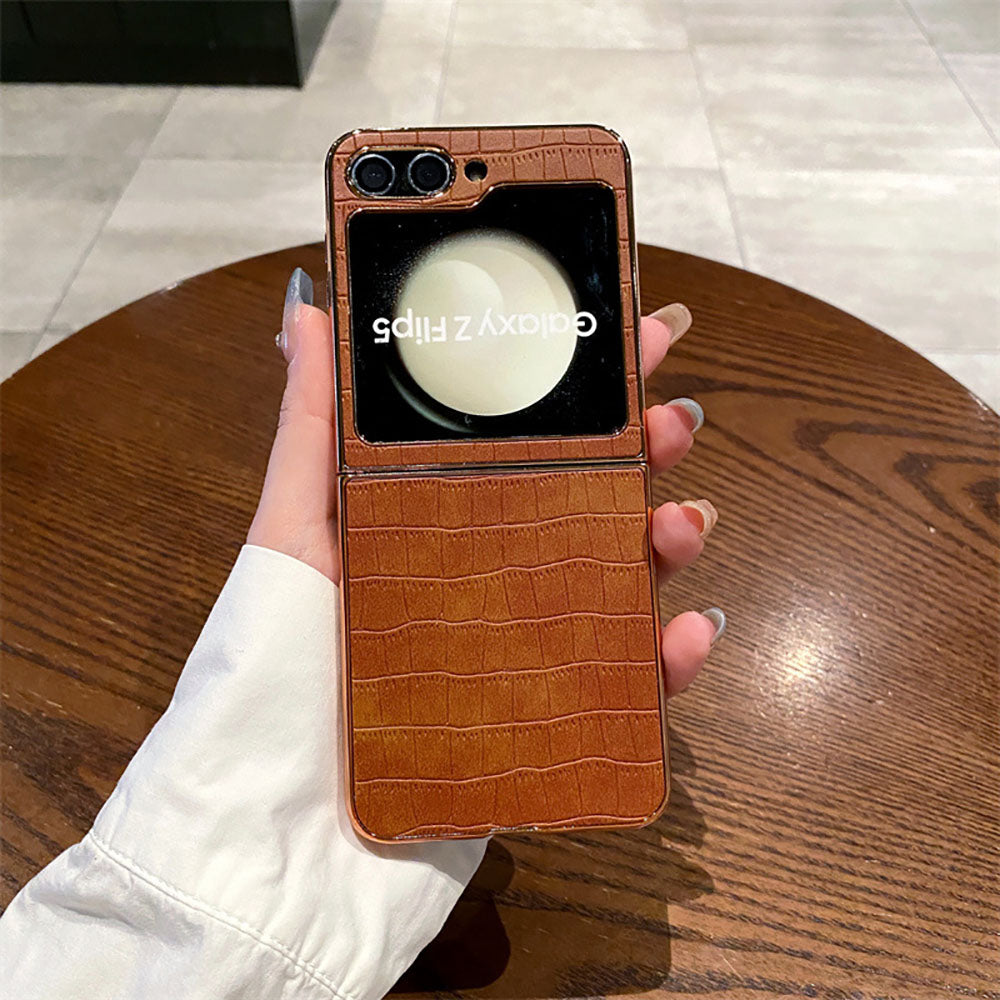 Crocodile Pattern Genuine Leather Business Phone Case For Samsung