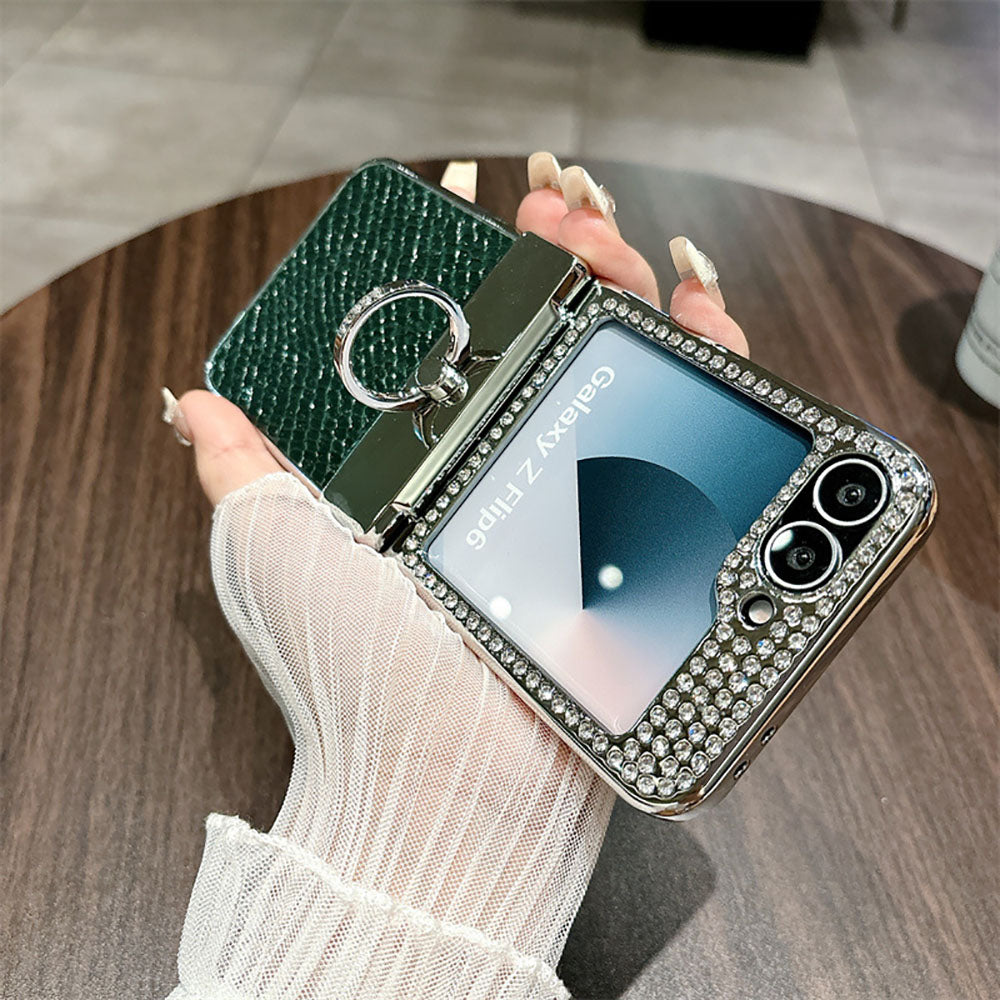 Diamond Leather All-Inclusive Drop-Proof Phone Case With Ring Holder For Samsung Galaxy Z Flip