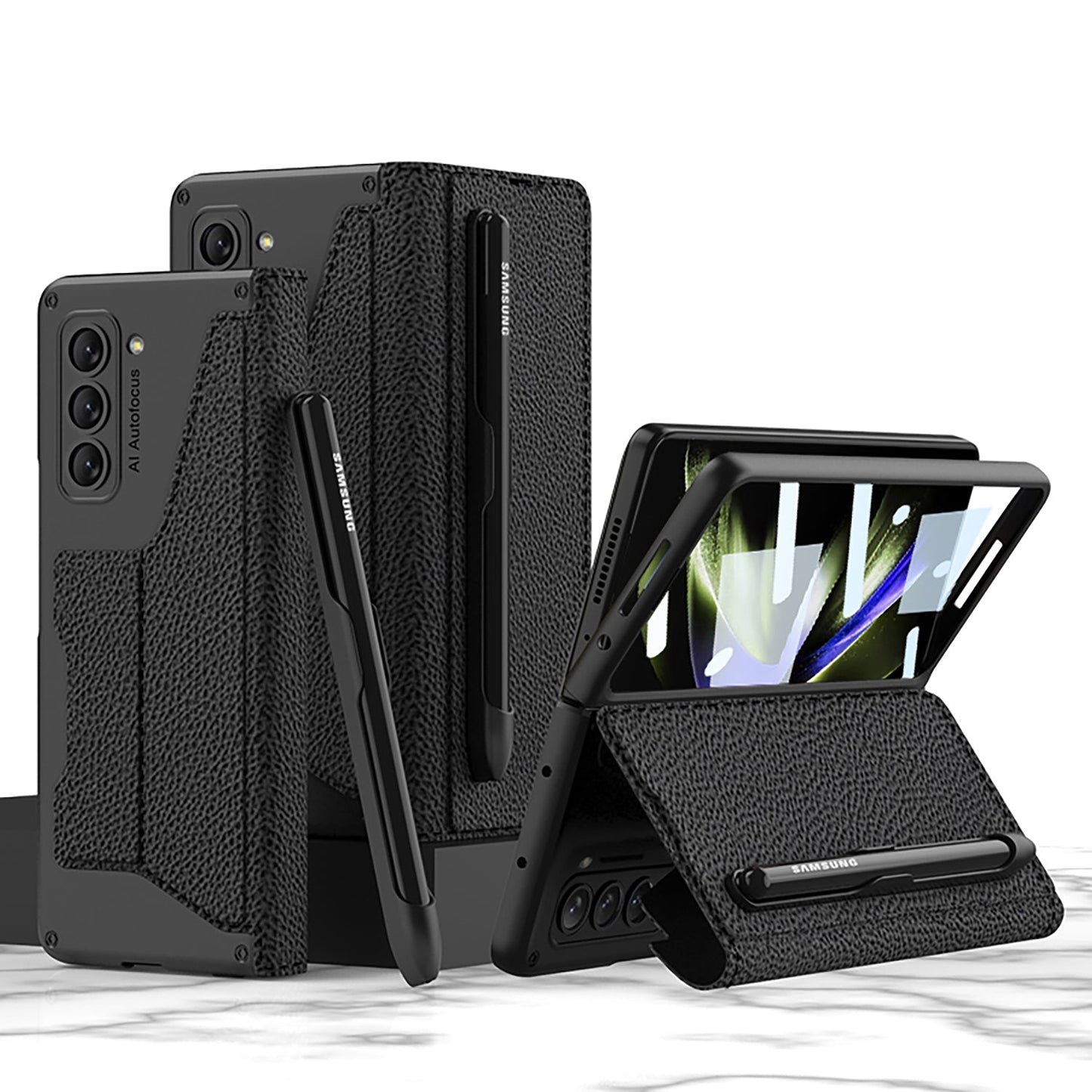 Luxurious Suede Cover Shockproof Phone Case With Screen Protector and Pen Slot For Galaxy Z Fold 7/6/5/4/3