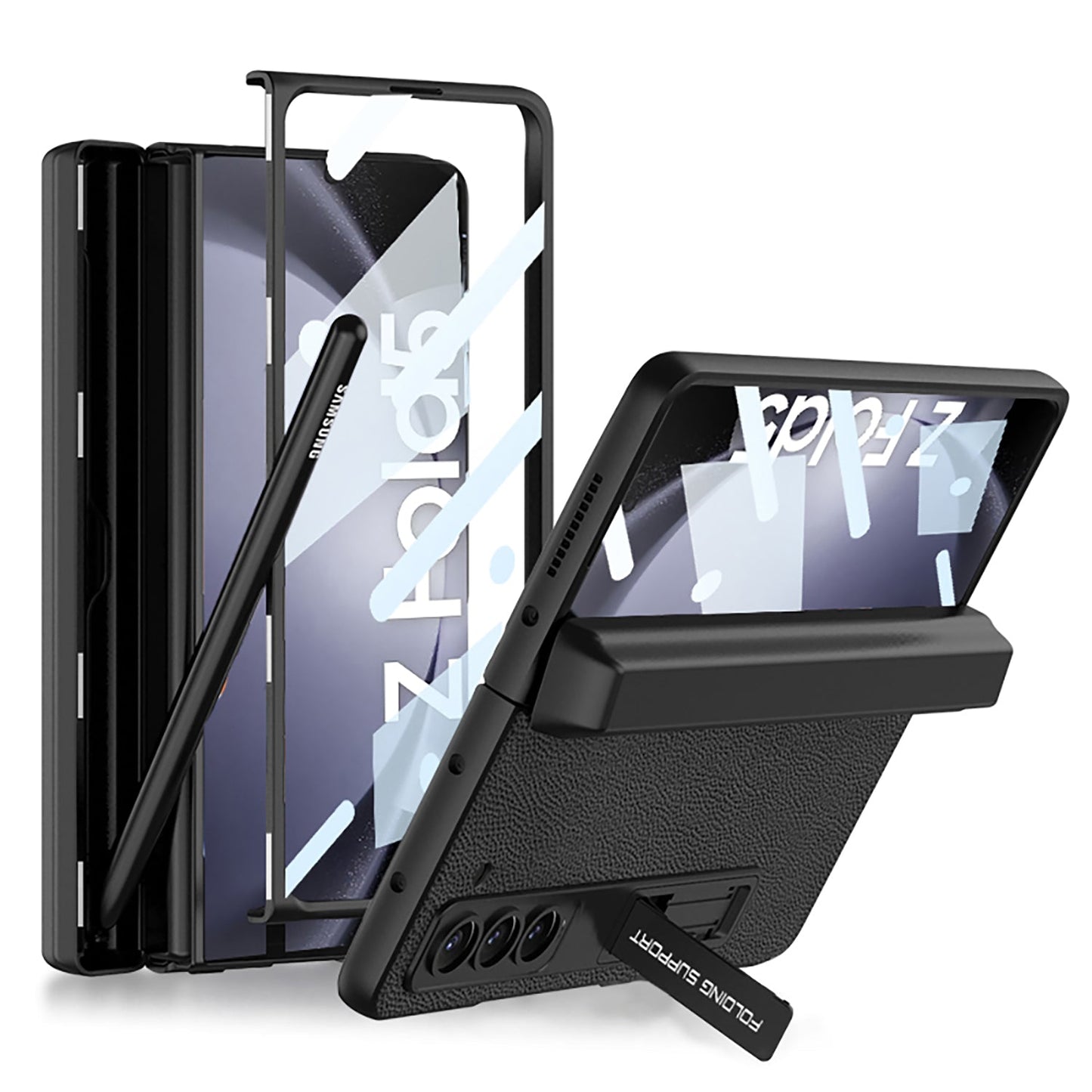 Magnetic Hinge Pen Box Protective Leather Phone Case With Back Screen Glass For Samsung Galaxy Z Fold 5/4/3 5G - mycasety2023 Mycasety